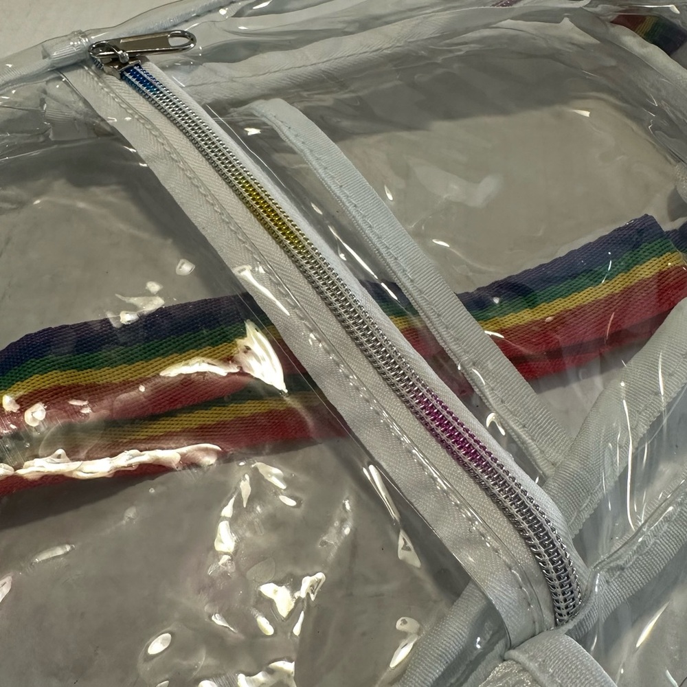 Clear Crossbody Backpack With Rainbow Strap - Picture 2 of 6